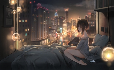 二次元壁纸_温暖卧室_夜晚床.jpg